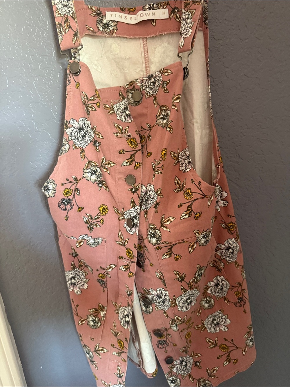 Tinseltown Dusty Pink Floral Button-Front Overall Dress